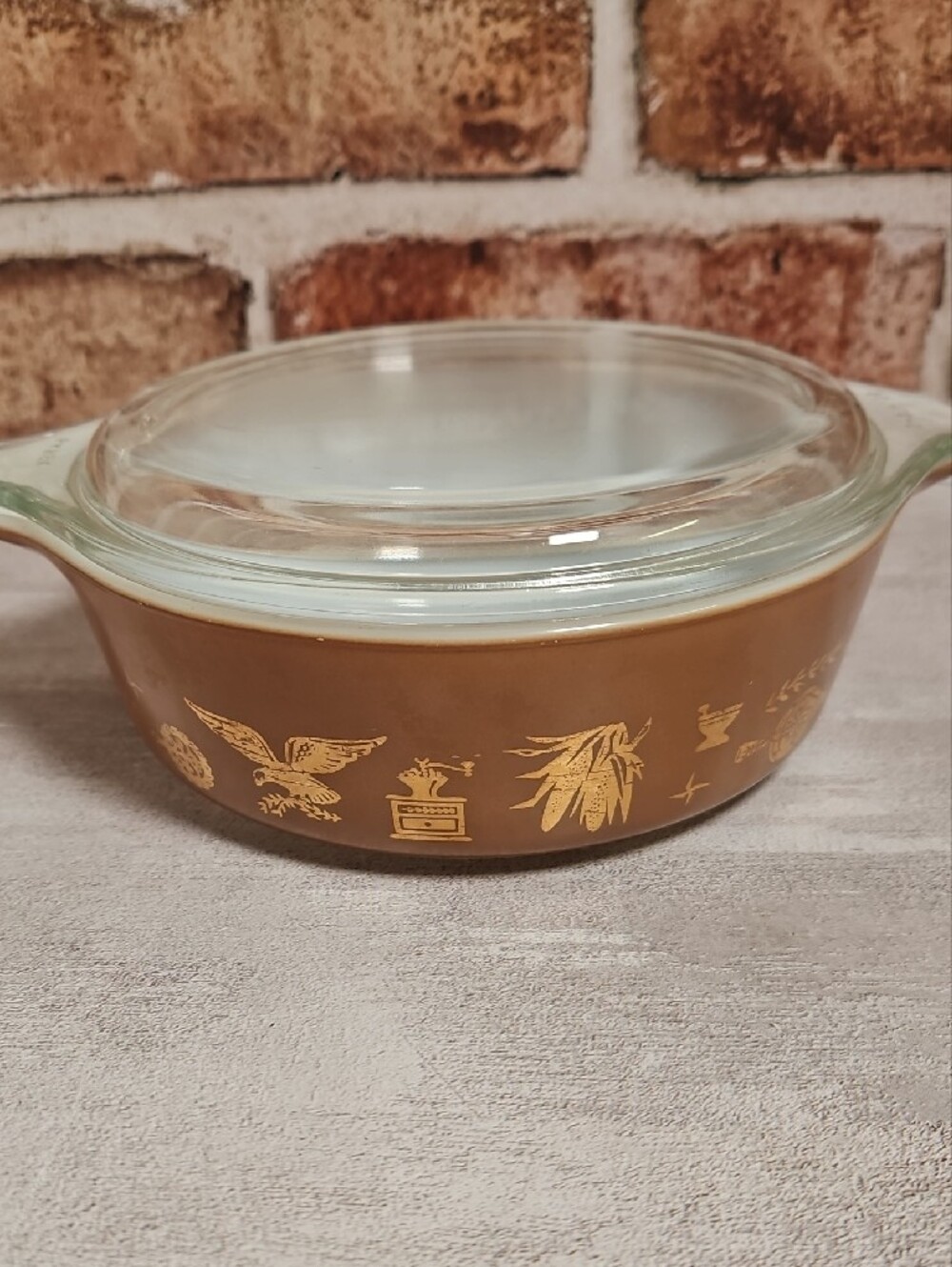 Vintage Pyrex Early American 471 Casserole Dish with Lid 1 Pint Brown Gold - Picture 2 of 10